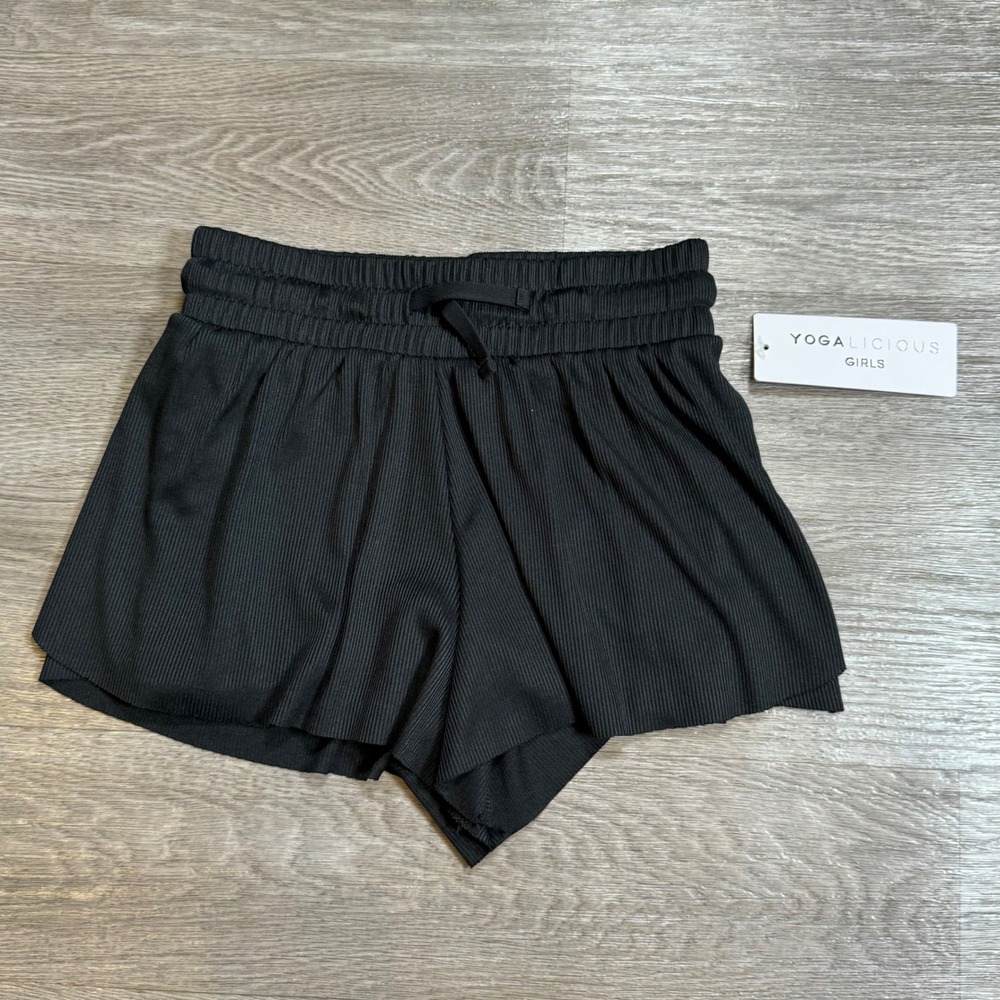 Yogalicious Girls Rib Whitney Running‎ Shorts Black Size S 7-8 Athletic Gym NWT